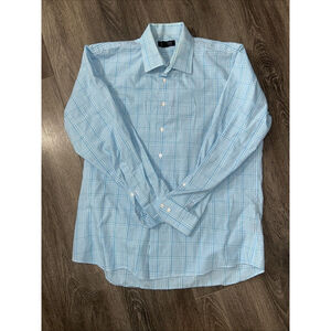 Bergamo New York Men’s L 16 16.5 34/35 Blue Checked Long Sleeve Shirt